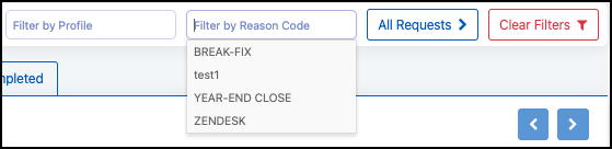 Filter by Profile and Filter by Reason Code fields with the available codes displayed.