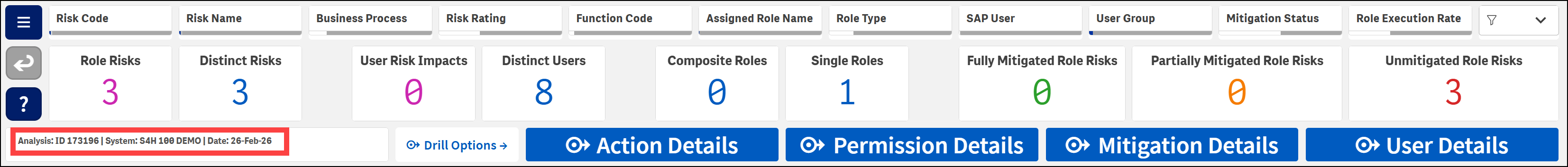 Filters section of the online report page with the security analysis information field highlighted