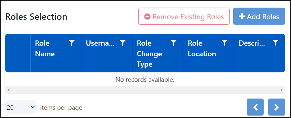 Roles selection table