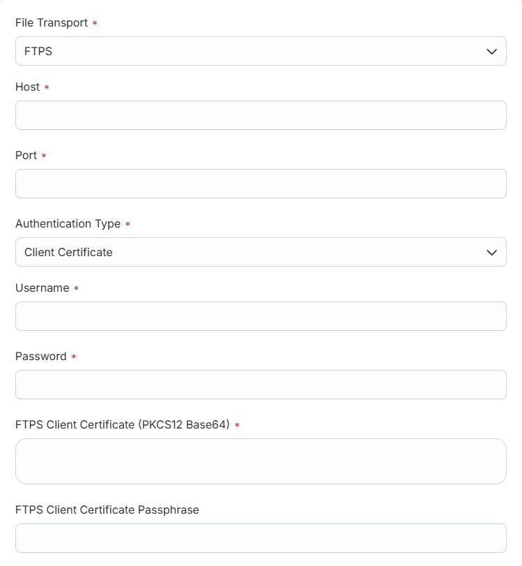 FTPS connection settings with Client Certificate authentication