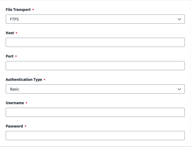 FTPS connection settings with Basic authentication
