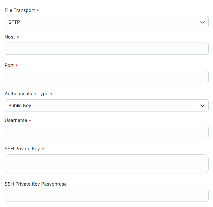 SFTP connection settings with Public Key authentication