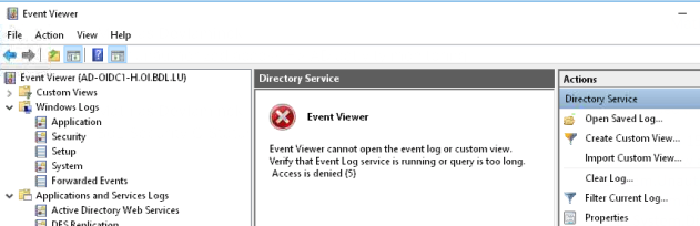 Cannot Access Event Log