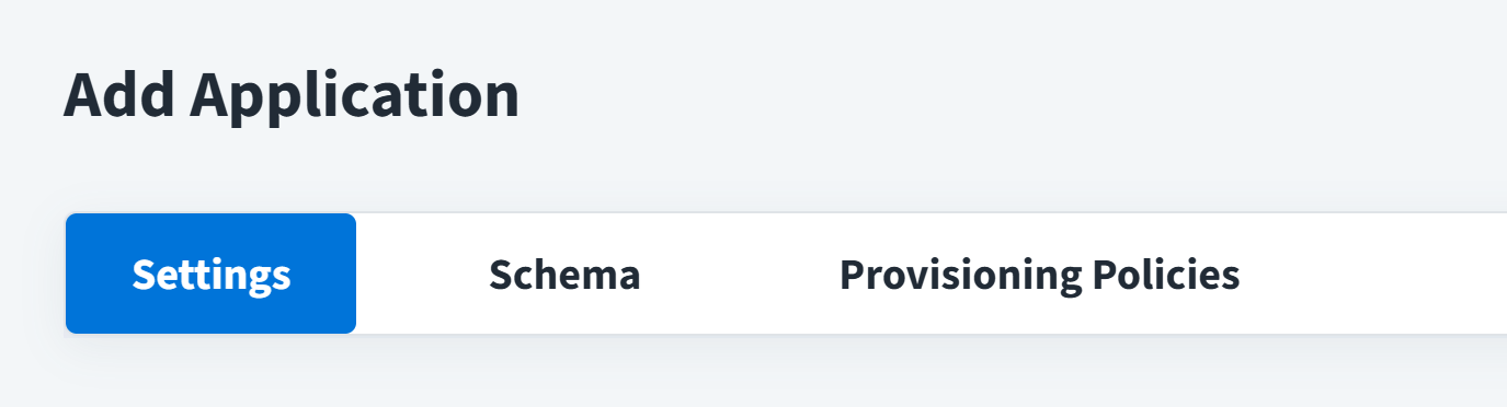 Settings, Schema, and Provisioning Policies tabs on the Configuration page.