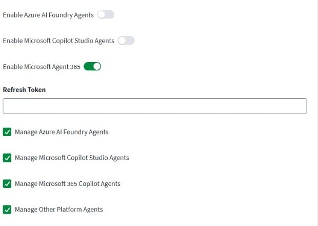 Machine Identity Governance Settings showing Microsoft Agent 365 configuration options