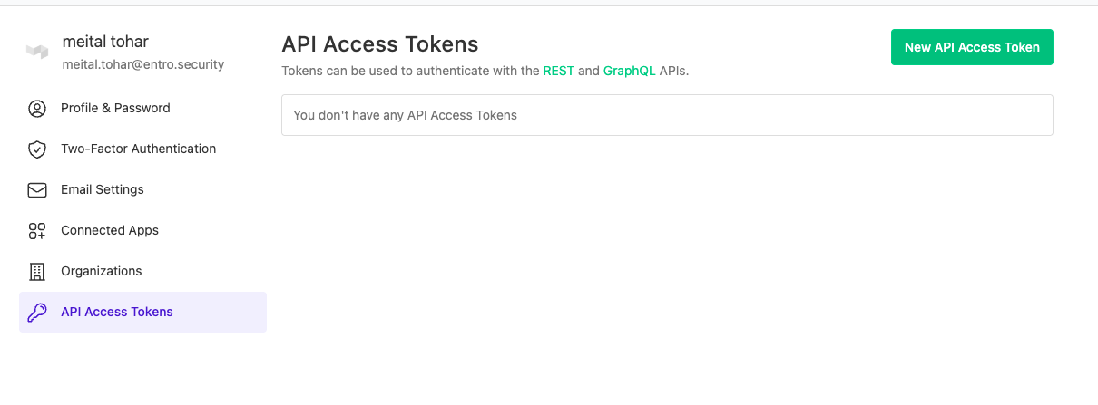 Buildkite API Access Tokens page