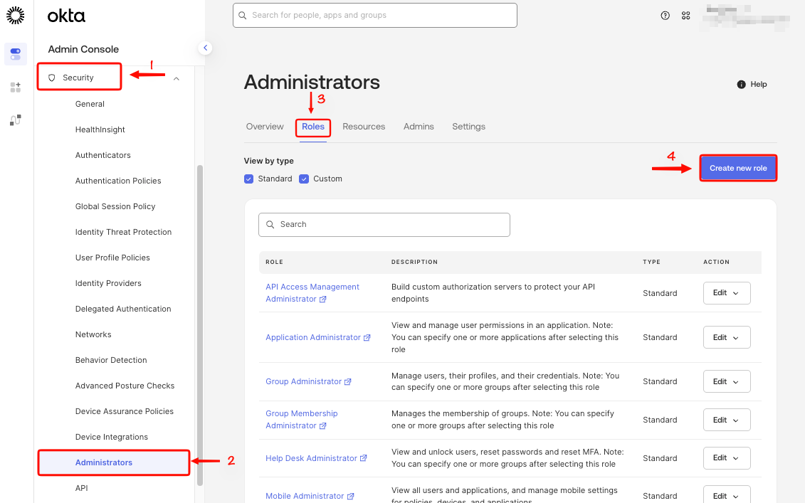 Roles tab with Create New Role