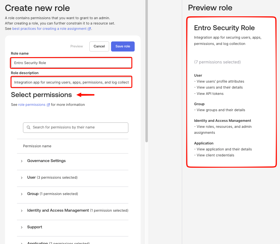 Save Role after selecting permissions