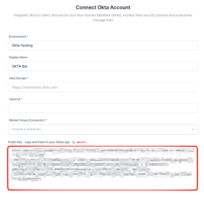 Public key on the SailPoint Entro onboarding form