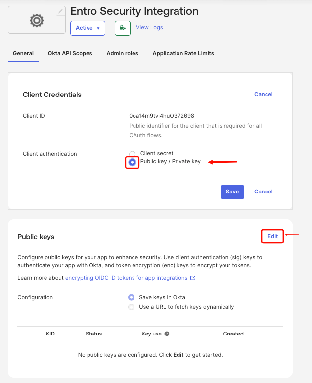 Public key / Private key client authentication
