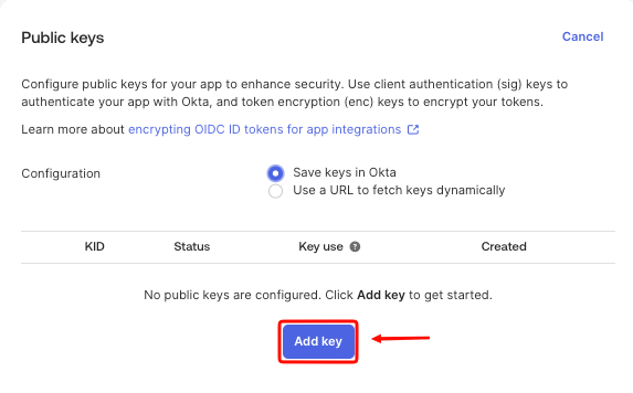 Add key under Public keys