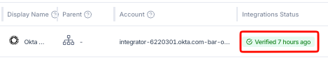 Okta integration status showing Verified