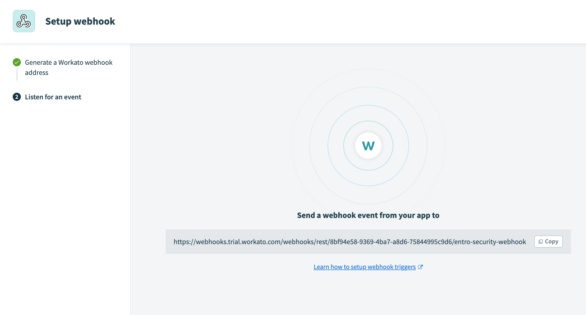  The wizard is listening for webhook events from your app