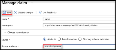Source Attribute User Displayname