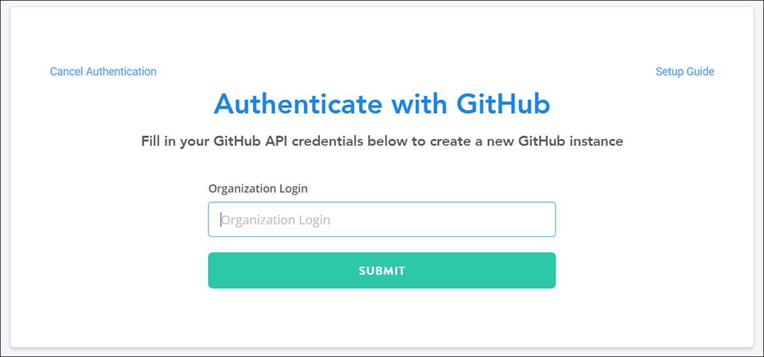 The Authenticate with GitHub window with a field for Organization Login.