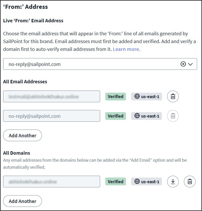 Email domain and address AWS SES region.