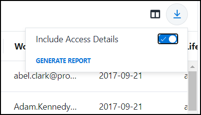 The Get Report dialog, which allows users to choose to include access details before generating a report.