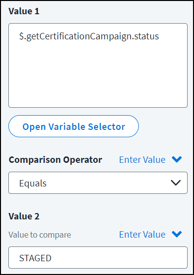 The details panel of a comparison operator, with all fields completed.